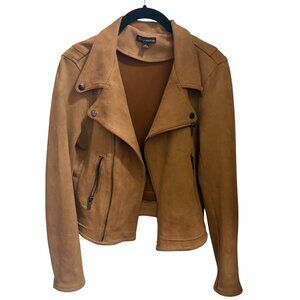 Camel Faux Suede Moto Jacket Small Tan Zip Biker Jacket